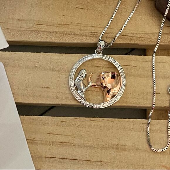 Sterling Silver Elephant Two-Tone CZ Necklace - Picture 4 of 4